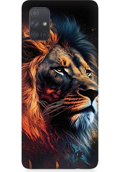 Samsung Galaxy A71 Uyumlu Siyah Fon Aslan Desenli Silikon Kılıf