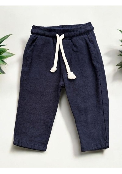 Nanica Kids Erkek Bebek Keten Beli Lastikli Bol Paçalı Pantolon-14077 Lacivert