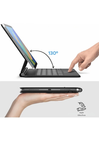 Apple Uyumlu iPad  11. Nesil A16 2025 Magic Style Manyetik Yapışmalı Klavyeli Tablet Kılıfı Klavyeli Kılıf
