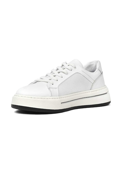 Erkek Beyaz Baskılı Bağcıklı Kalın Tabanlı Deri Sneaker