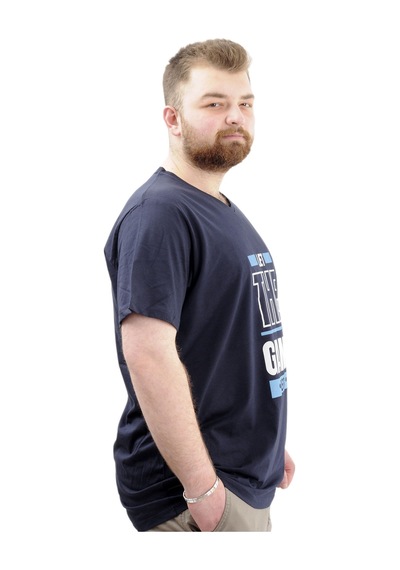 Mode Xl Büyük Beden Erkek Baskılı T-shirt Begın U24056 Lacivert Lacivert
