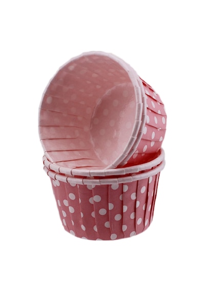 Cupcake Kalıbı Küçük Boy 44x35 Mm 100 Adet Puantiyeli Pembe