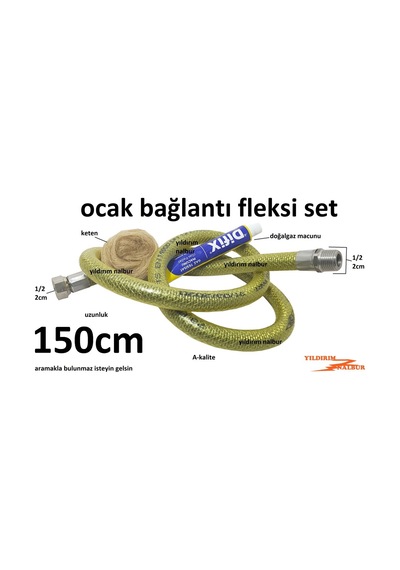 Doğalgaz Ocak Fleksi 150cm Gaz Hortumu Yeni Sistem Bir B