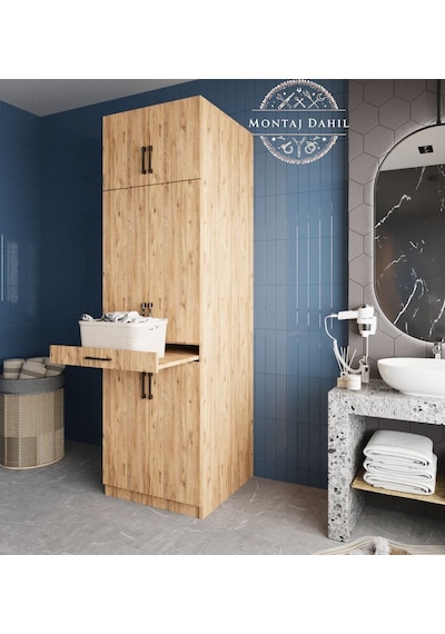 Piramit Çamaşır Ve Kurutma Makinesi Dolabı Banyo Dolabı Çam Çam