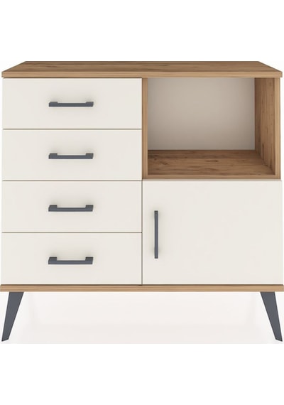 Arges Şifonyer Tek Raflı 4 Çekmeceli Tek Kapaklı 88x30x80 Çam-aytaşı Aytaşı
