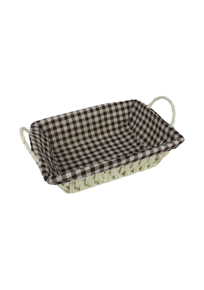 Hasır Rattan Ekmeklik Ekmek Sepeti Dikdörtgen Ekose Kumaş Krem