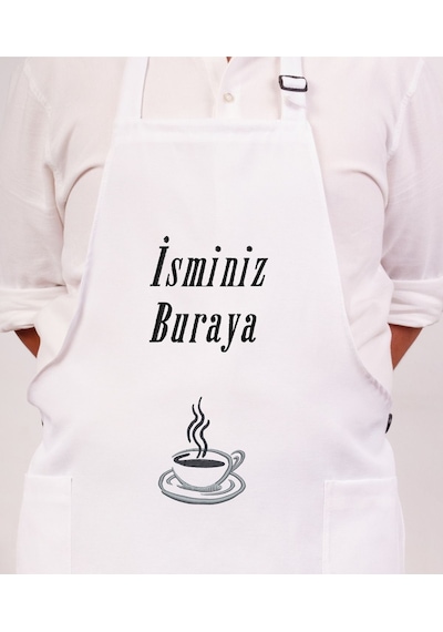 Mutfak Önlüğü Kişiye Ve İsme Özel Nakışlı Mutfak Önlüğü Fincan 02 Farklı Renkler Beyaz