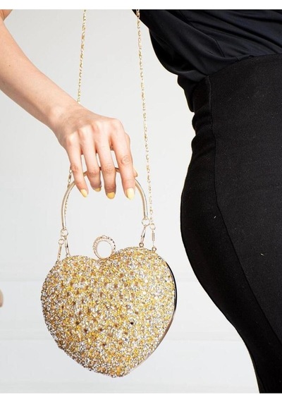 Çanta Trend Gold Kristal Taşlı Kalpli Abiye Çanta Çok Renkli