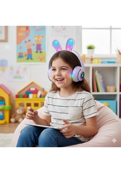Ayrex Tavşan Kulaklı Bluetooth Kulaklık, Renkli Led Işıklı, 5.0 Versiyon, Ayarlanabilir Büyüklük, Hafıza Kart