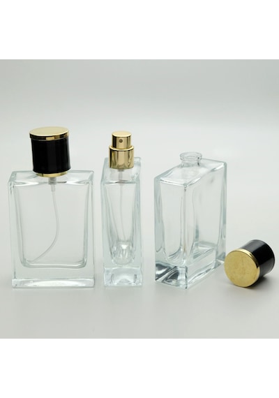 20 Adet Boş Cam Parfüm Şişe, 50 Ml, Dolgulu Kare Model, Şeffaf