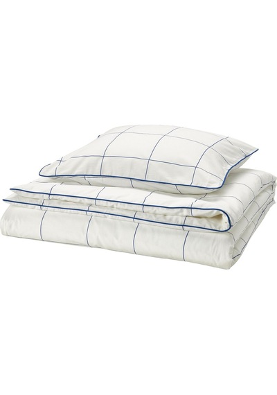 Ikea Bredvecklare Nevresim Seti Tek Kişilik 150 200 Cm Beyaz Mavi Kareli Desen Beyaz - Mavi