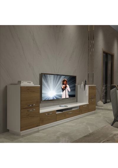 Decoraktiv Trio On2 Mdf Tv Ünitesi Tv Sehpası - Beyaz Pera Beyaz - Meşe
