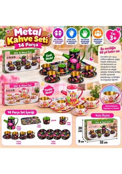 Bezos Atf-996-7a-10a 14 Parça Desenli Metal Çay Set Nıda Diğer