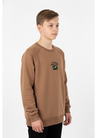 Kanguru Cepli Baskılı Detaylı Erkek Çocuk Sweatshirt-90883 Kahverengi