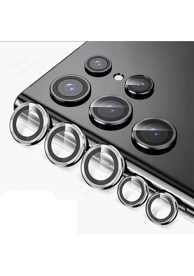 Samsung Uyumlu S23 Ultra Kamera Lens Koruyucu Halka Set Gümüş AL8114