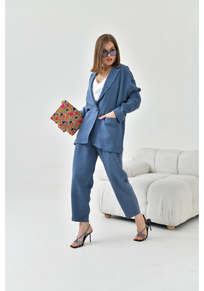 Ftz Women Kadın Keten Ceketli Takım İndigo 30777-indigo İndigo