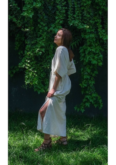 Dokuma Kaftan Elbise - Rahatlığın Şıklığı Ücretsiz Kargo İle Bej