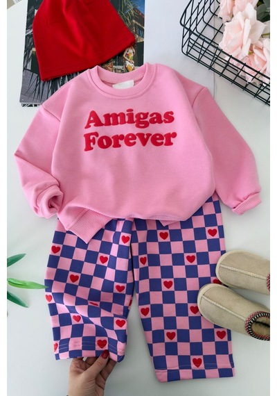 Miniğimin Cicileri Kalp Forever Baskılı Dama Desenli Kız Çocuk 2 Li Takım - Pembe Diğer Miniğimin Cicileri Kalp Forever Baskılı Dama Desenli Kız Çocuk 2 Li Takım - Pembe Diğer