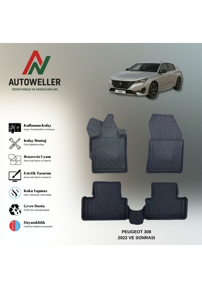 Peugeot 308 2022 Sonrası Uyumlu Havuzlu Oto Paspas