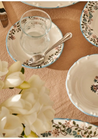 Bella Maison Vintage Porselen 26 Parça 6 Kişilik Kahvaltı Takımı Mavi Mavi