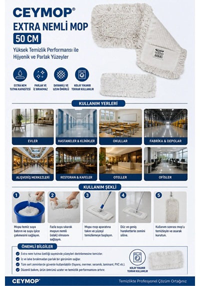 Ekstra Nemli Mop 50 Cm Beyaz - 505026193