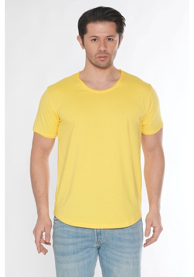 Black Horn Erkek Geniş Yaka %100 Pamuk Salaş T-shirt Sarı