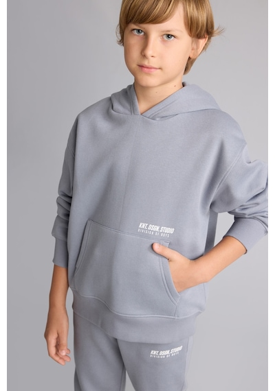 Defacto Regular Fit Kapüşonlu Baskılı Kanguru Cepli Kalın Kumaş Sweatshirt Erkek Çocuk H9682a826wngr27 Gri-gr27