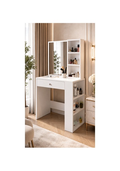 Talia Makyaj Masası Beyaz Takı Aksesuar Düzenleyici Çekmeceli Raflı Aynalı Beyaz - 904459275 Beyaz Talia Makyaj Masası Beyaz Takı Aksesuar Düzenleyici Çekmeceli Raflı Aynalı Beyaz - 904459275 Beyaz