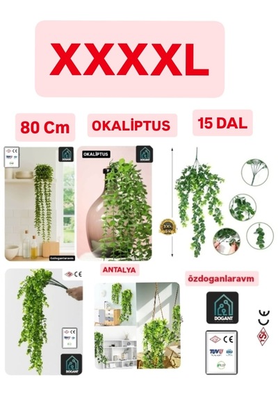 Yapay Bitki Sarkıt Okaliptüs Tesbih Dekor Çiçegi 80 Cm 15 Dallı Açık Yeşil