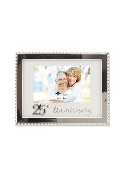 4x6 Gümüş Boncuklu Metal 25. Yıl Dönümü Resim Çerçevesi