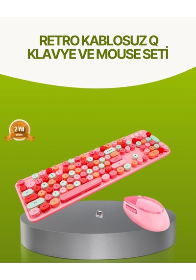 Mey İthalat Bluetooth Retro Kablosuz Klavye Ve Mouse Seti 3 Cihaz Bağlantılı, Sessiz Tuş, Uzun Pil Ömrü Diğer