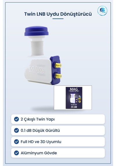 Twin Lnb Universal 0.1 Db Full Hd 3d Uydu Çanağı Çift Çıkışlı Çok