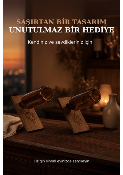 Dekoratif Masif Ahşap Şişe Denge Standı Özel Tasarım Dekoratif Şişe Tutucu Sunumluk