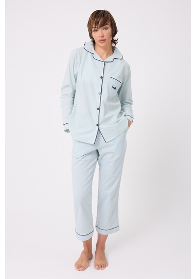 Lespadon Marısılk Seastrıpe Premium Dokuma Uzun Kollu Crop Pantolonlu Kadın Pijama & Lounge Takımı-3190 Yesil