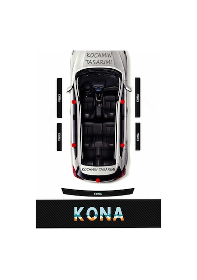 Hyundai Kona Kapı Eşiği Karbon Koruyucu Set Kona Modeline Uyumlu 5 Parça Premium Baskı