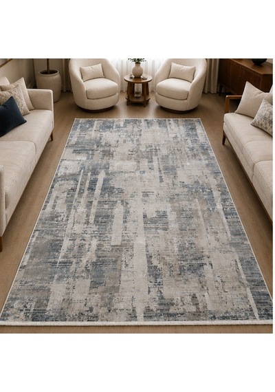 Otantik Modern Eskitme Saçaklı Dokuma Salon Halısı Krem Gri Antrasit 200x290 Cm 11