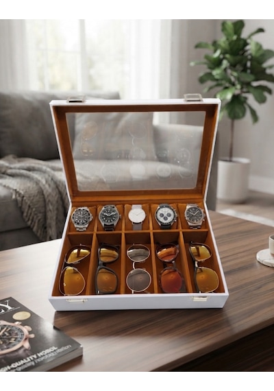 Suni Deri İç Kısım Kadife Yapılı Saat Gözlük Organizer