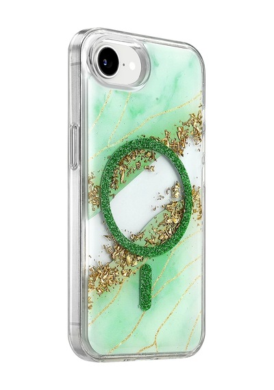Onegif Apple İphone 17e Lotus Simli Magsafe Kapak - Yeşil