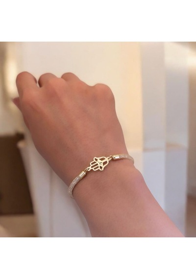 Y Harfine Özel Hamsa Motifli 14 Ayar Altın Plakalı Hasır Kordonlu Hediye Bileklik-499harf Y