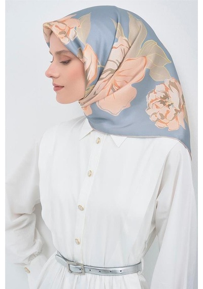 Armine İpek Eşarp 2026 Yaz - 9509-81 Mavi Somon Twill