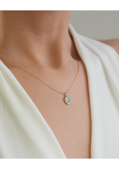 Debora Jewelry 14 Ayar Altın Mavi Mineli Kuzey Yıldızı Kolye
