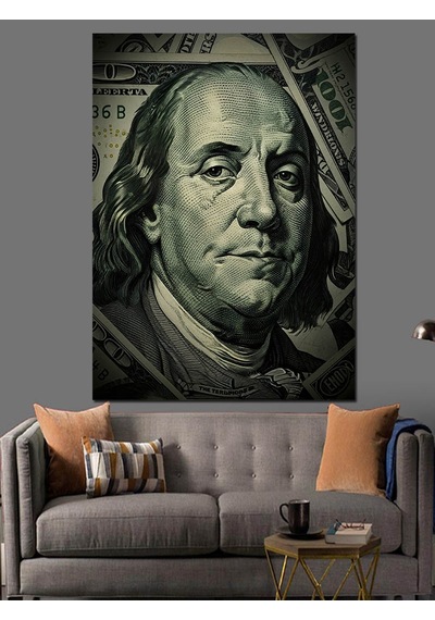 Ahşap Tablo Benjamin Franklin Dolar Resmi