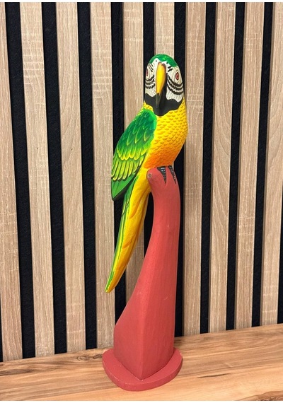 El Yapımı Ahşap Papağan Heykeli Kütük Üzeri El Oyması & El Boyaması Dekor 45 Cm Özel Üretim Myk Hediye Ve Sanat