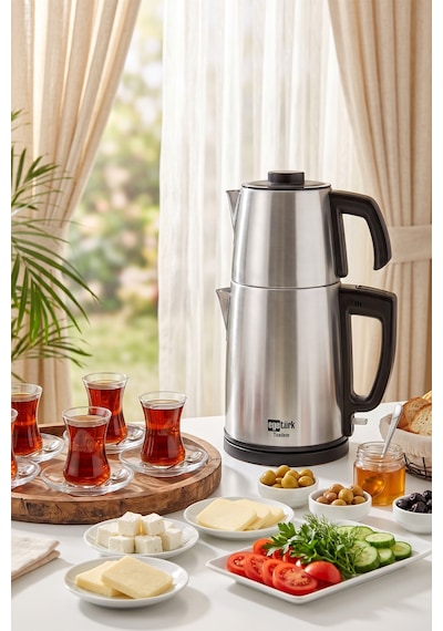 Egetürk TeaDem 2000W Elektrikli Çay Makinesi ve Kettle – 1,7 L Su Isıtıcı, 1,2 L Demlik, Inox