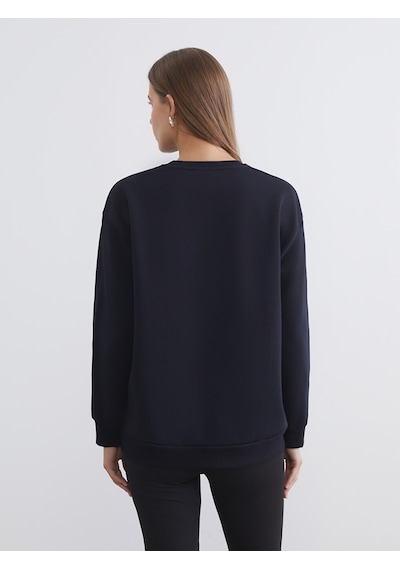 Lcw Comfort Siyah Cambridge Baskılı Oversize Kadın Sweatshirt
