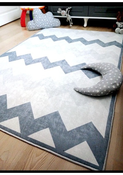 Zig Zag, İndirimli, Makinede Yıkanabilir, İnce, Dokuma Tabanlı, Çocuk Odası Halısı Çok Renkli
