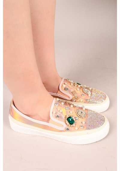 Gummi Taş Ve İncili Sneakers Rose-7948 Rose