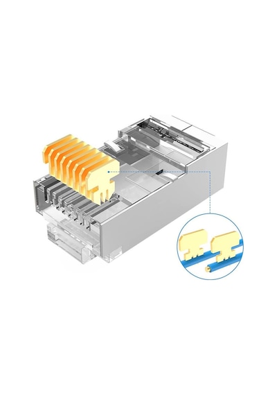 Koodmax 100 Adet - 3u" 3 Micron Gold Plated Cat6 Rj45 Metal Konnektör 8p8c Ethernet Kablo Ucu Jack