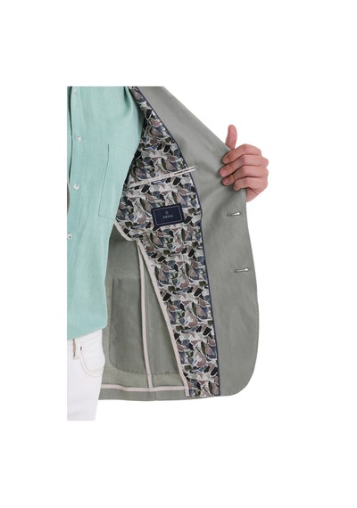 Hatemoğlu A.yeşil Slim Fit Düz Mono Yaka Casual Keten Ceket Yeşil