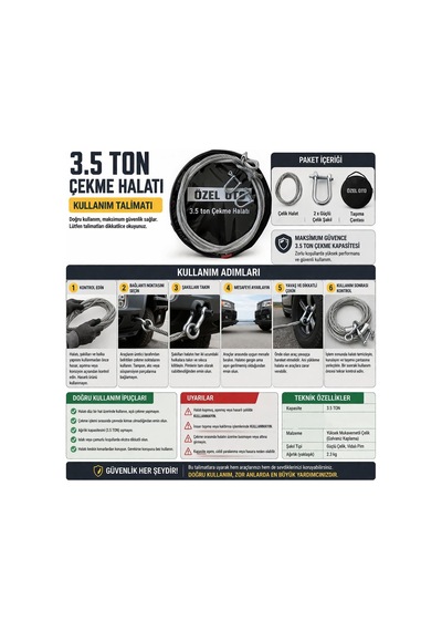 3.5 Ton Çelik Çekme Halatı, Ağır Hizmet Oto Kurtarma Halatı, Yüksek Mukavemetli Çelik Halat, Galvaniz Kaplama Pa